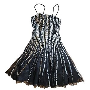 Vintage ASPEED Zebra Animal Print Beaded Mesh Dress XS Goth 90s Grunge Y2K